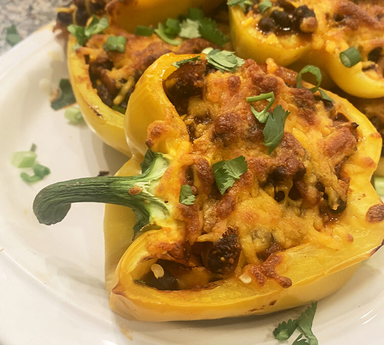 Red & Green Fiesta Stuffed Bell Peppers